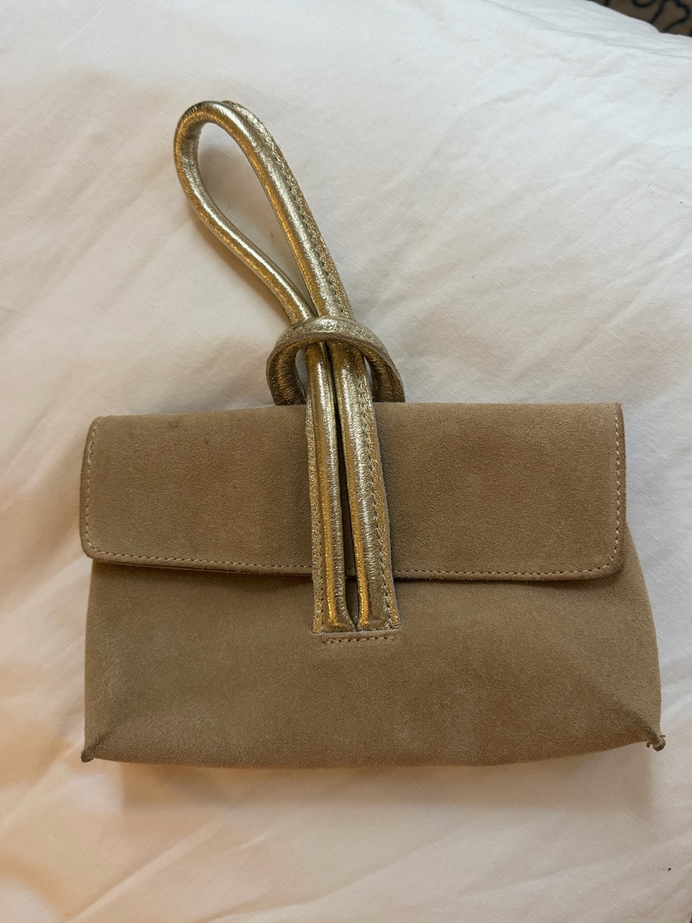 Suede loop clutch